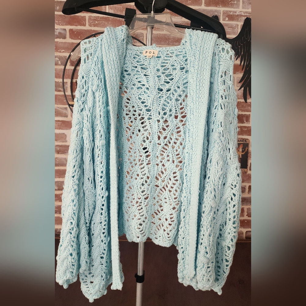 POL Sky Blue Open Knit Cardigan